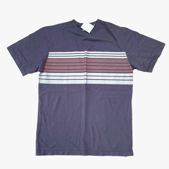 Stussy Dark Grey T-Shirt Lighter Grey  Orange Stripes Size Large - Picture 1 of 3